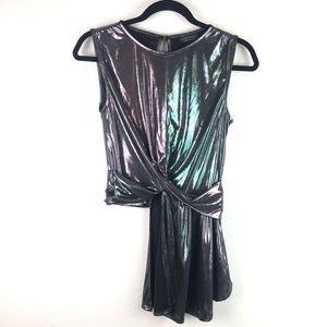 Topshop Sz 4 Iridescent Asymmetrical Gathered Top